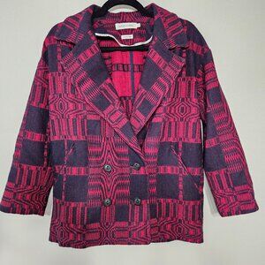 ISABEL MARANT ETOILE SZ 38 ALIKA BLANKET COAT RED NAVY COTTON WOOL WOVEN US 6